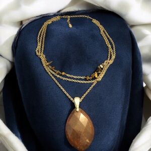 Bijoux Terner MULTI LAYERED VINTAGE FIRE AMBER GEM STONE NECKLACE